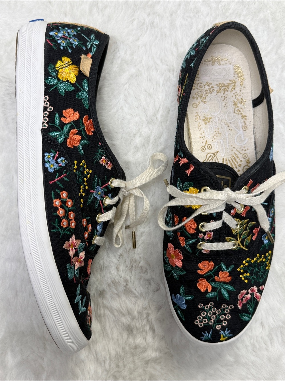 Keds x Rifle Paper Co Champion Wildflower Embroidered Black Floral Sneaker 7.5W